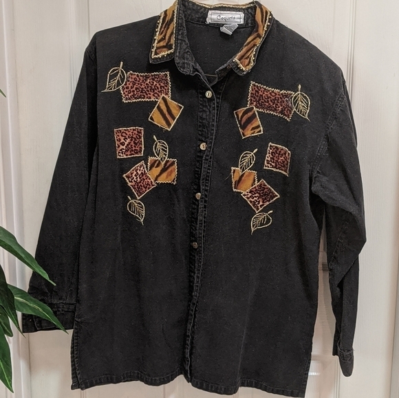 Coqueta Denim Shirt Women's Sz Large w/Embellish - Picture 1 of 11